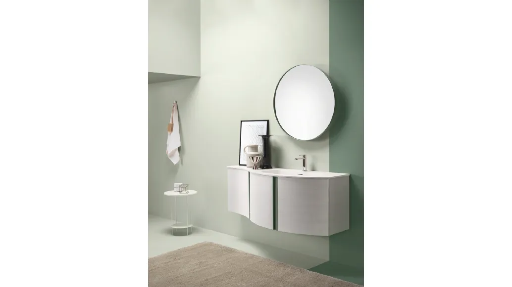 Mobile da Bagno in laccato Bianco opaco con top in Mineralmarmo Round 09 White Obsession di Ardeco