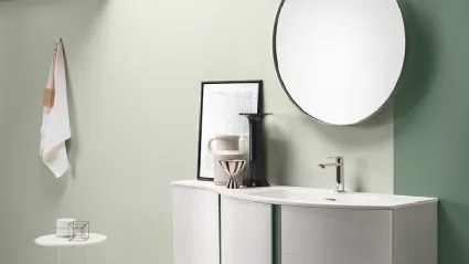 Mobile da Bagno in laccato Bianco opaco con top in Mineralmarmo Round 09 White Obsession di Ardeco