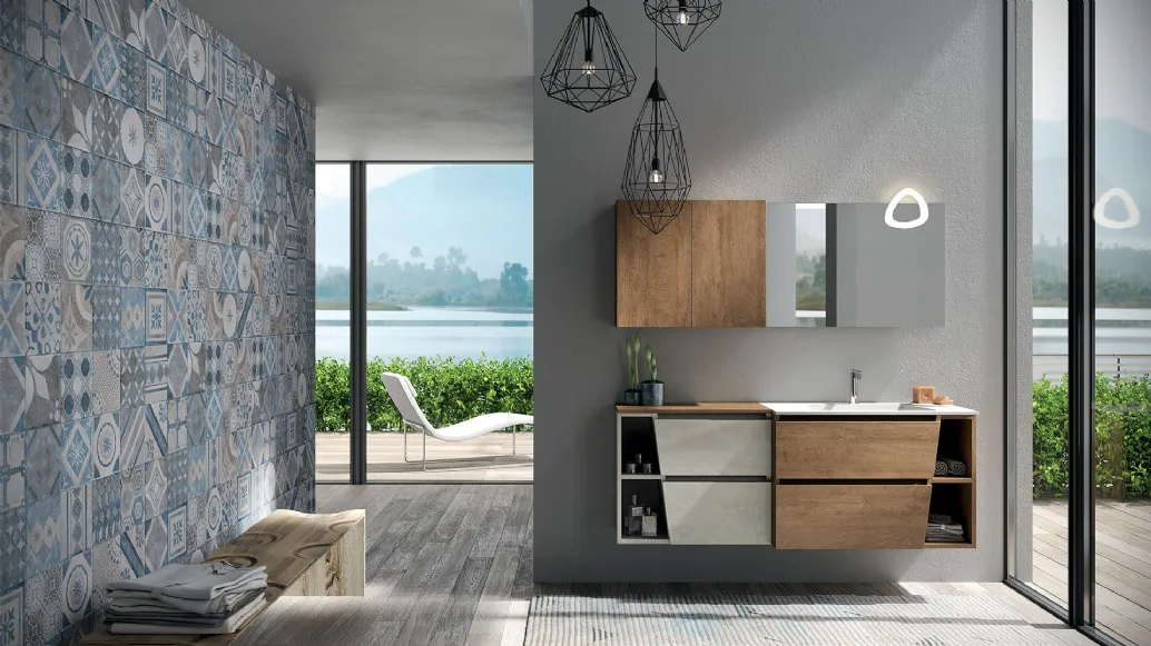 Mobile da Bagno sospeso in melaminico e laccato opaco composizione Seven 01 di Licor Design