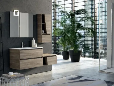 Mobile da Bagno sospeso composizione Seven 11 in melaminico frassino di Licor Design