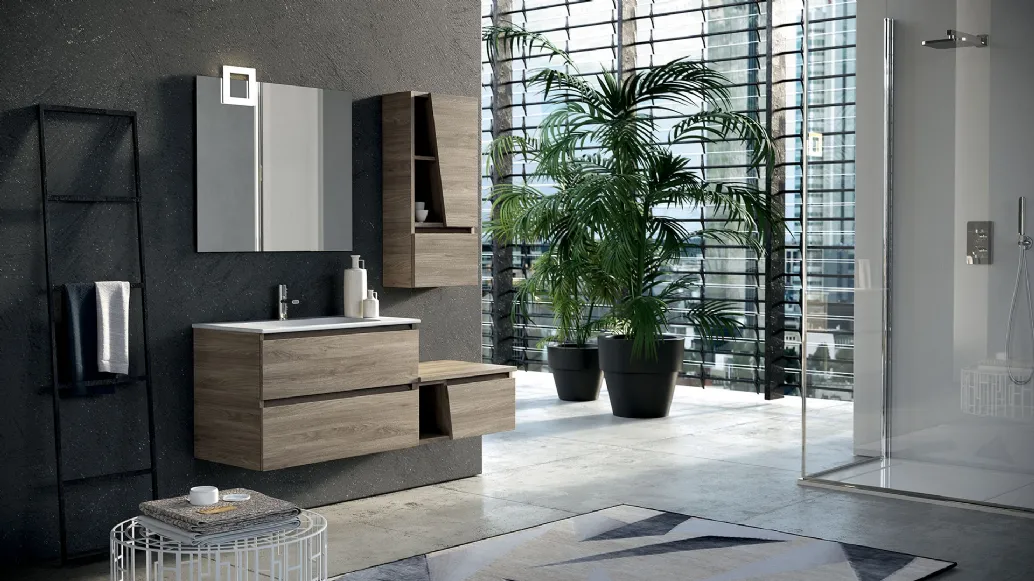 Mobile da Bagno sospeso composizione Seven 11 in melaminico frassino di Licor Design