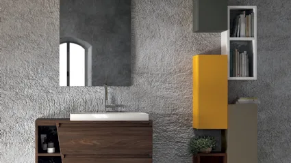 Mobile da Bagno sospeso composizione Seven 12 in melaminico con pensili in laccato opaco vari colori di Licor Design