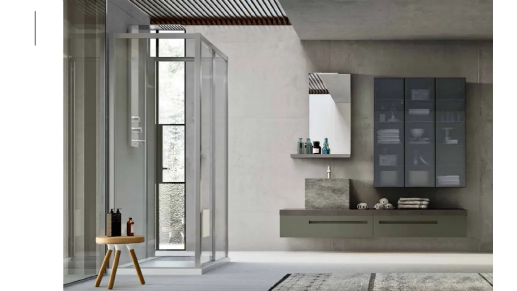 Mobile da Bagno in laccato Roccia opaco e Rovere Fumè con lavabo monolite in gres Start Gate 05 di Ardeco