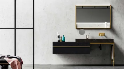 Mobile da Bagno Sidéro 03 in essenza rovere carbone e metallo ottone anticato di Birex