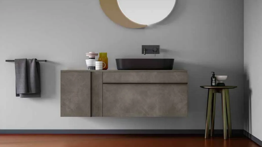 Mobile da Bagno moderno sospeso in laccato opaco effetto resina Sidero 06 di Birex