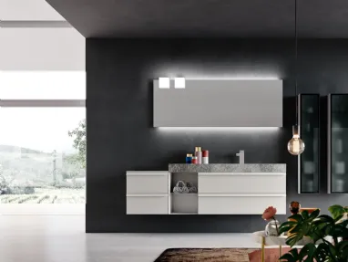 Mobile da Bagno sospeso in laccato Bianco opaco con top in HPL effetto Pietra Start Line 08 di Ardeco