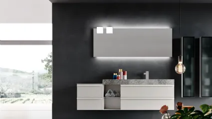 Mobile da Bagno sospeso in laccato Bianco opaco con top in HPL effetto Pietra Start Line 08 di Ardeco