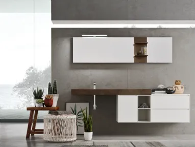 Mobile da Bagno in laccato Bianco opaco e finitura effetto ruggine per top e mensole in HPL Start Play 02 di Ardeco