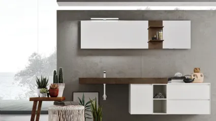 Mobile da Bagno in laccato Bianco opaco e finitura effetto ruggine per top e mensole in HPL Start Play 02 di Ardeco