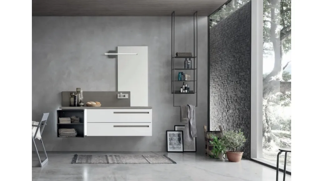 Mobile da Bagno in laccato Bianco opaco con top in ecomalta e vano a giorno in metallo Start Gate 01 di Ardeco