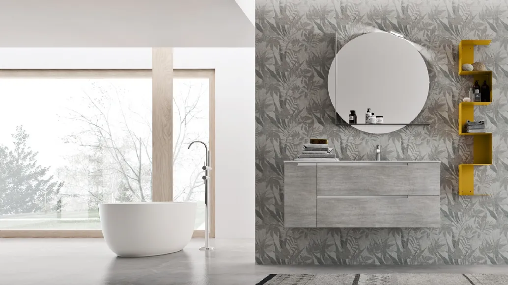 Mobile da Bagno sospeso in melaminico Trama Grigio Start Block 01 di Ardeco