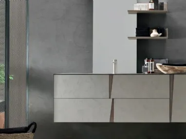 Mobile da Bagno in laccato con maniglie in legno e top con lavandino integrato in metallo Wector 03 di Ardeco