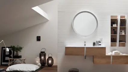 Mobile da Bagno in melaminico Nodato Miele effetto legno con maniglie in metallo Bianco Wector 04 di Ardeco