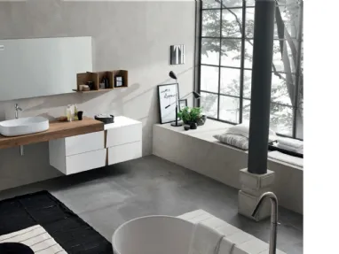 Mobile da Bagno in laccato Bianco opaco con top in melaminico effetto legno Wector 05 di Ardeco