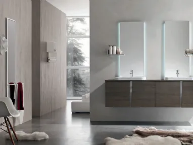 Mobile da Bagno in melaminico Sablè Avana effetto legno con maniglie in laccato Grigio Londra Wector 06 di Ardeco