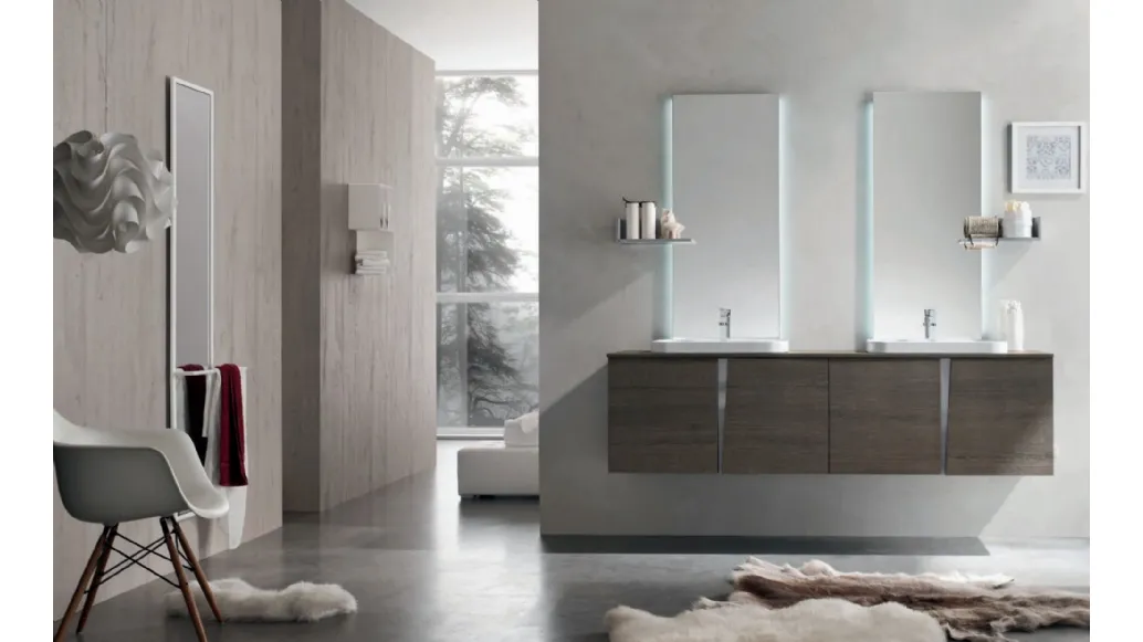 Mobile da Bagno in melaminico Sablè Avana effetto legno con maniglie in laccato Grigio Londra Wector 06 di Ardeco