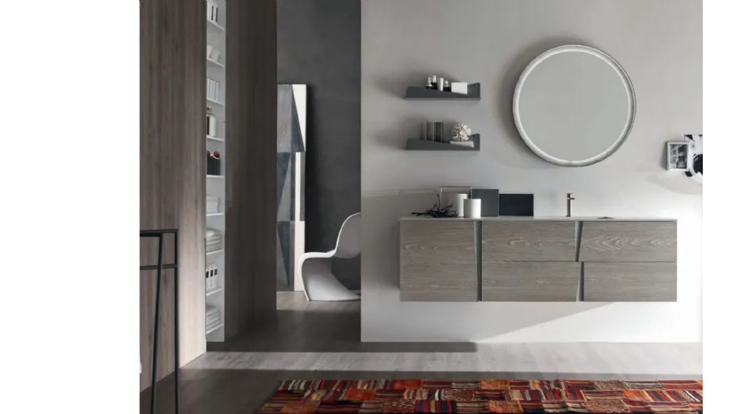 Mobile da Bagno in melaminico French Grey effetto legno e maniglie in Fenix Grigio Wector 10 di Ardeco