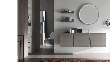 Mobile da Bagno in melaminico French Grey effetto legno e maniglie in Fenix Grigio Wector 10 di Ardeco