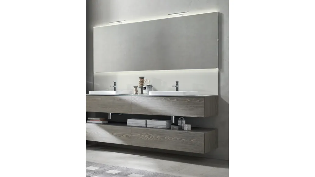 Mobile da Bagno sospeso in melaminico French Grey con top in HPL Wind 45 di Ardeco