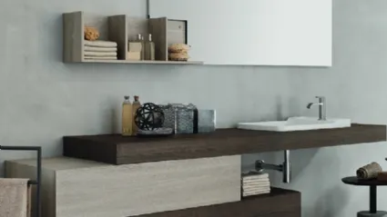 Mobile da Bagno sospeso con disposizione asimmetrica in melaminico Wind 41 di Ardeco