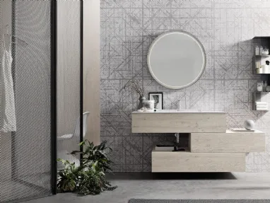 Mobile da Bagno sospeso in melaminico Nodato Bianco con top in mineralmarmo Wind 47 di Ardeco