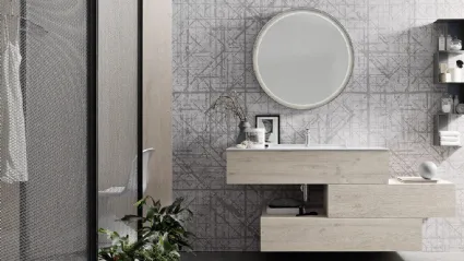 Mobile da Bagno sospeso in melaminico Nodato Bianco con top in mineralmarmo Wind 47 di Ardeco