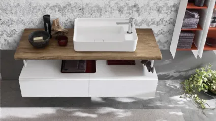 Mobile da Bagno sospeso con top in legno massello dalla forma irregolare Wind 48 di Ardeco