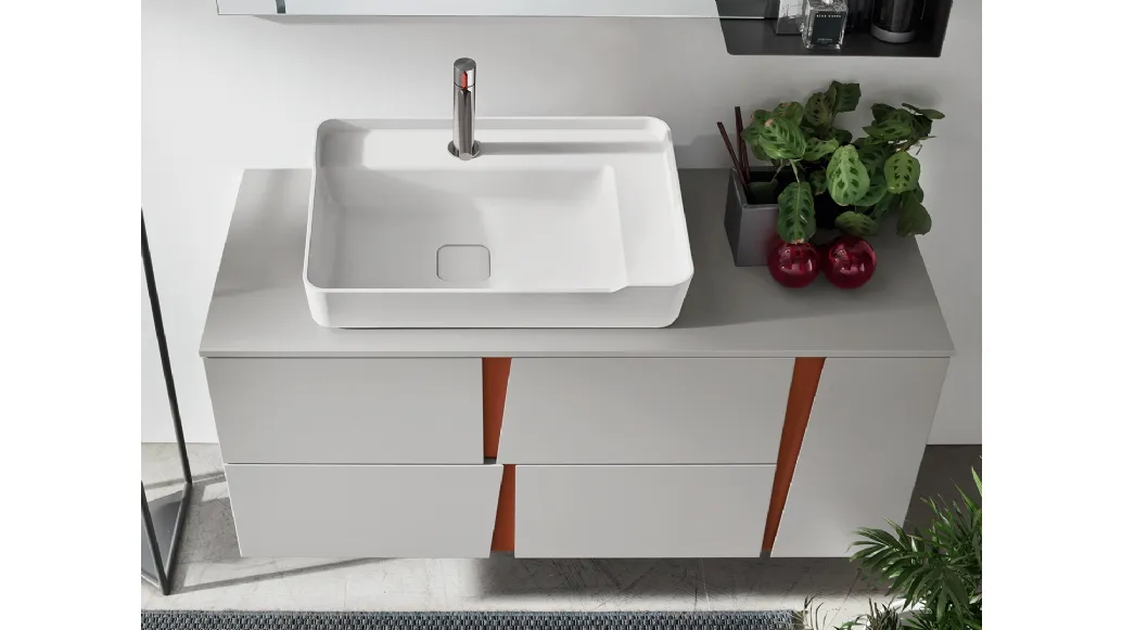 Mobile da Bagno in laccato Grigio Londra opaco con maniglie in laccato Mattone opaco Wector 07 di Ardeco