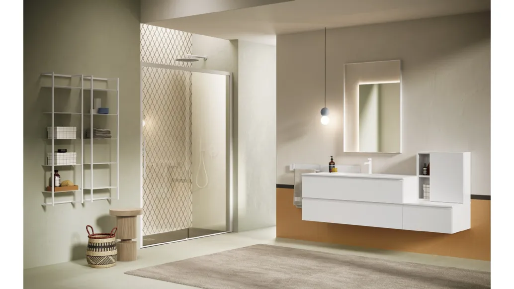 Mobile da Bagno sospeso Yang 10 in laccato Bianco opaco di Ardeco