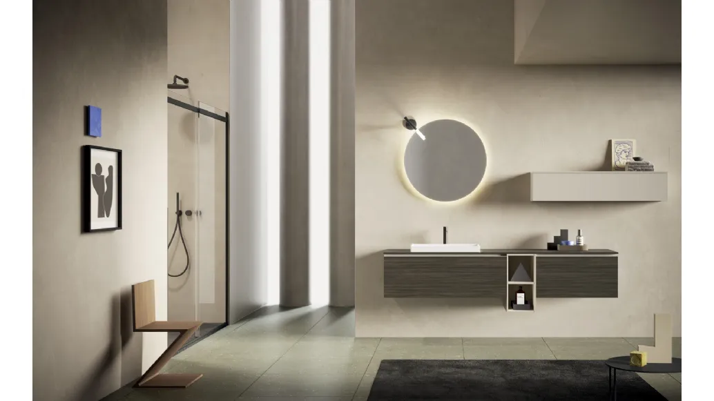 Mobile da Bagno sospeso Yang 12 in melaminico Geowood Moka di Ardeco