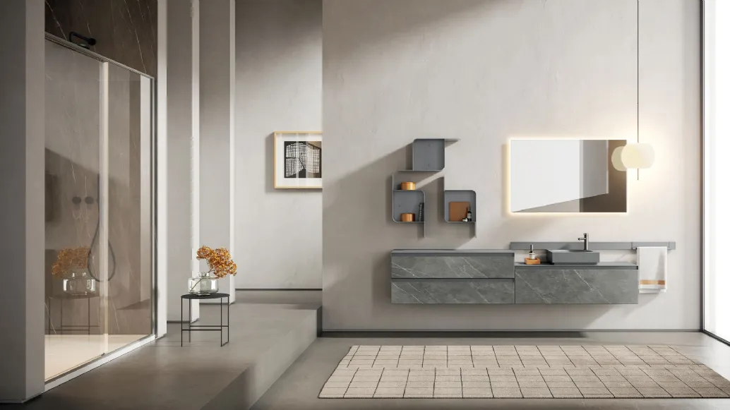 Mobile da Bagno sospeso Yoko 01 in gres Pietra Grey di Ardeco