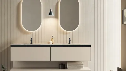 Mobile da Bagno sospeso Yoko 10 in laccato Conchiglia opaco di Ardeco