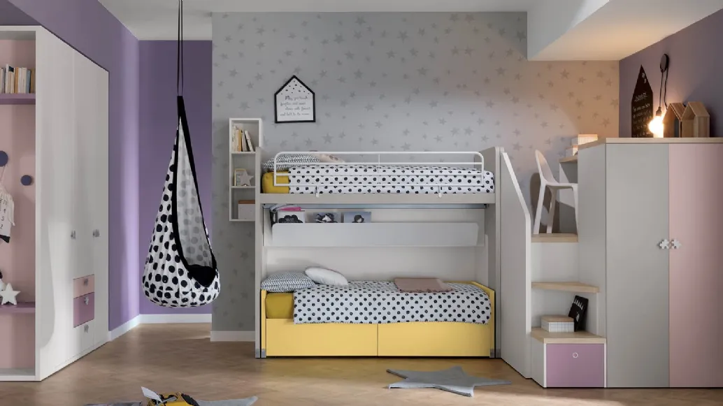 Cameretta in laccato opaco e melaminico Alpha Letto a Castello G040 di Doimo Cityline