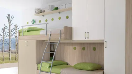 Cameretta a soppalco con terzo letto scorrevole a scomparsa Composizione EN21 di S75