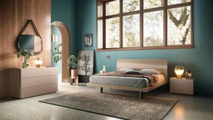Letto in legno con testiera con inserto in laccato opaco B03 Icaro e Alfa di Mercantini