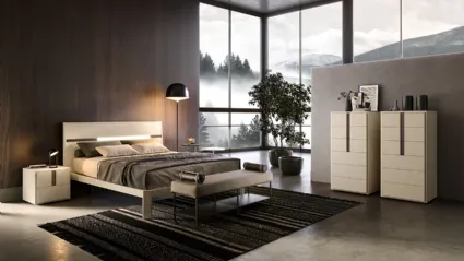 Letto matrimoniale in laccato opaco con testiera C03 Rain e Gamma di Mercantini