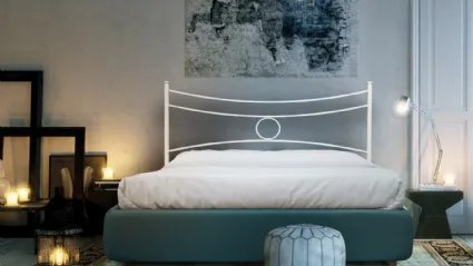Letto Conca con testiera in ferro e box contenitore in tessuto imbottito di Florentiabed