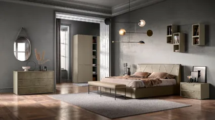 Letto in tessuto imbottito con testiera G06 Lotus e Omega di Mercantini