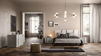 Letto in laccato opaco con testiera bicolore G08 Altair e Alfa di Mercantini