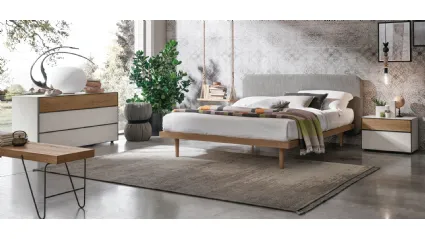 Letto in legno con testiera in tessuto Milly di Tomasella