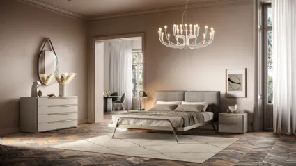 Letto con testiera S03 Leg in tessuto imbottito di Mercantini