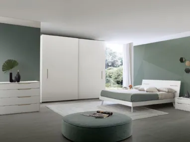 Letto con testiera in laccato bianco opaco Time Led di S75