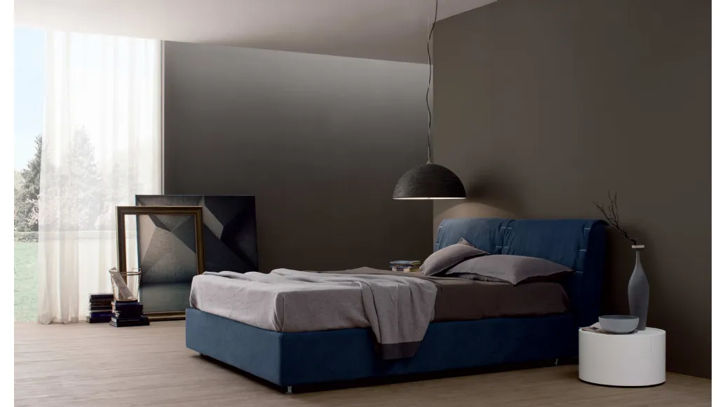 Letto in tessuto imbottito con testiera London di Spagnol Mobili