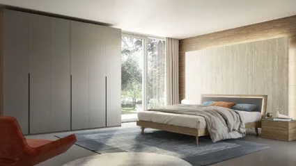 Letto in melaminico finitura noce con testiera in pelle con led Tahiti Led di S75