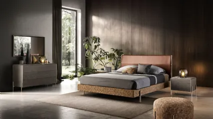 Letto V01 Rigel in tessuto con testiera di Mercantini