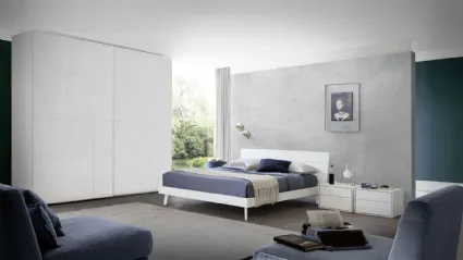 Letto con testiera in finitura cemento bianco Wall di S75