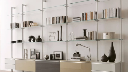 Libreria Dublino in metallo, vetro e laccato lucido di Ponti Terenghi