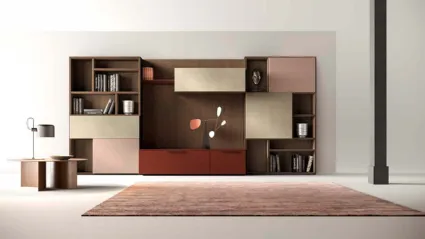 Libreria a muro Kosmos KL202 in laccato opaco e legno di Mercantini