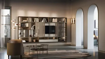 Libreria a muro Kosmos KL203 in legno e vetro di Mercantini