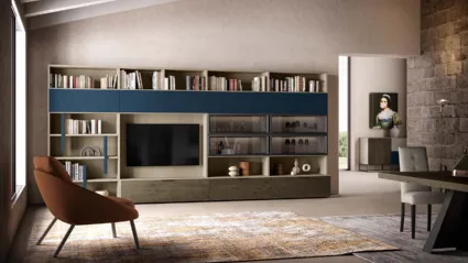 Libreria a muro Kosmos KL210 in legno e laccato opaco di Mercantini